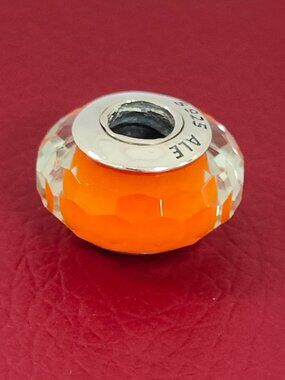 Pandora Fascinating Orange Faceted Murano Glass Charm Bead with box